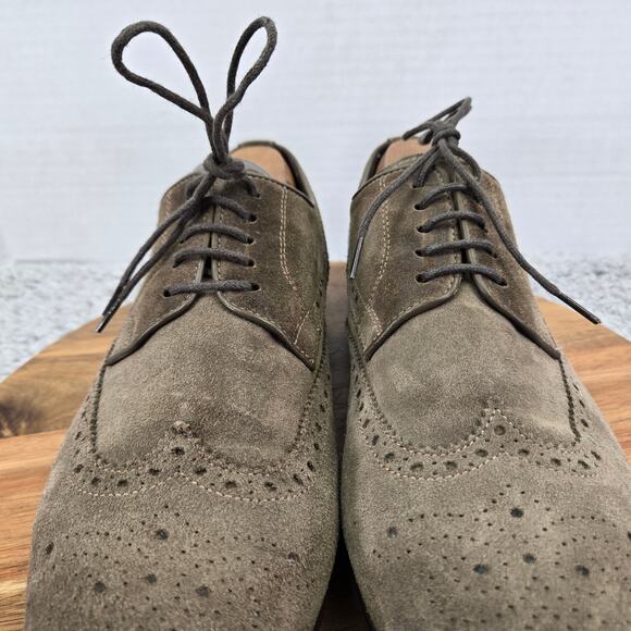 Saks Fifth Avenue Taupe Brown Suede Wingtip Full Brogue Casual Oxford Mens 10.5 - Picture 7 of 15